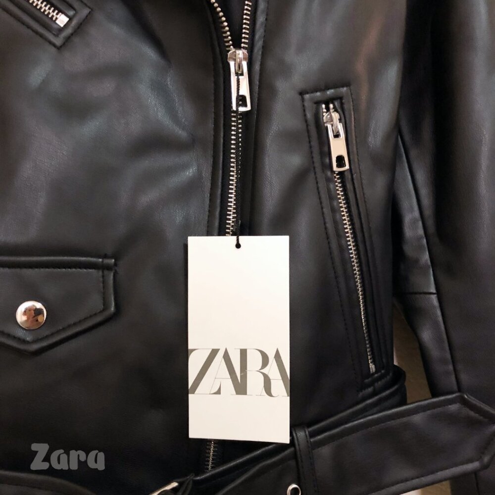 NWT NEW Zara Womens Faux Leather Biker Jacket Black, Size S - Picture 5 of 5